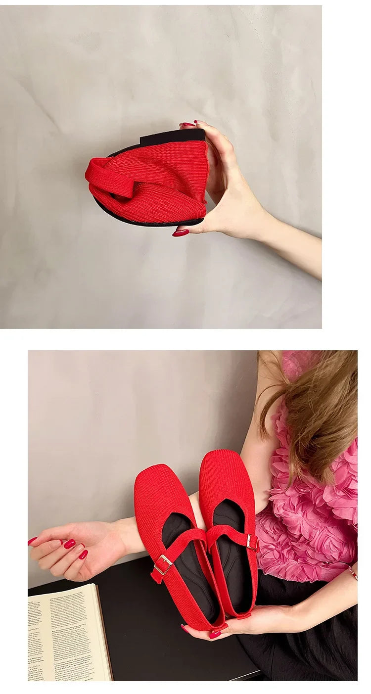 Women Flats Summer Trend Knitted Mary Jane Shoes for Woman Breathable Footwear Lightweight Casual Flat Shoes Zapatos De Mujer
