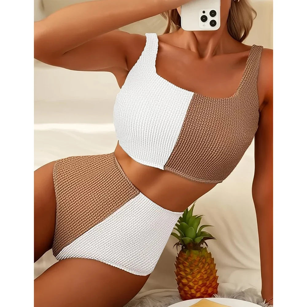 2026 High Waist Bikinis Patchwork Swimsuit Women Sexy Swimwear Female Bathers Bathing Swimming Swim Suit Beachwear