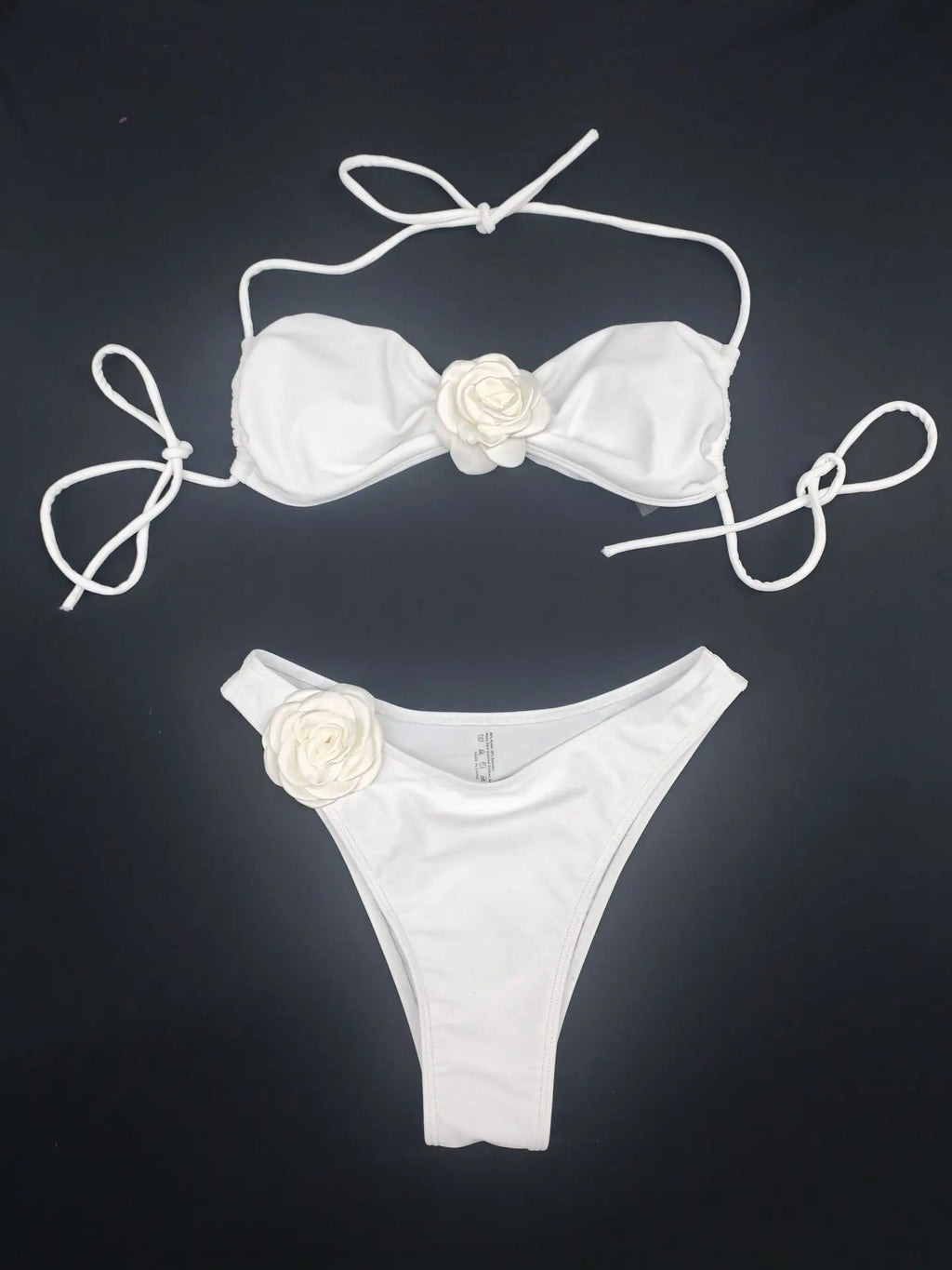 Sexy 3D Flower Patchwork Swimwear Thong Bikini 2024 Women Lace-up Swimsuit Halter Drawstring Swimming Bathing Suit Biquini Mujer