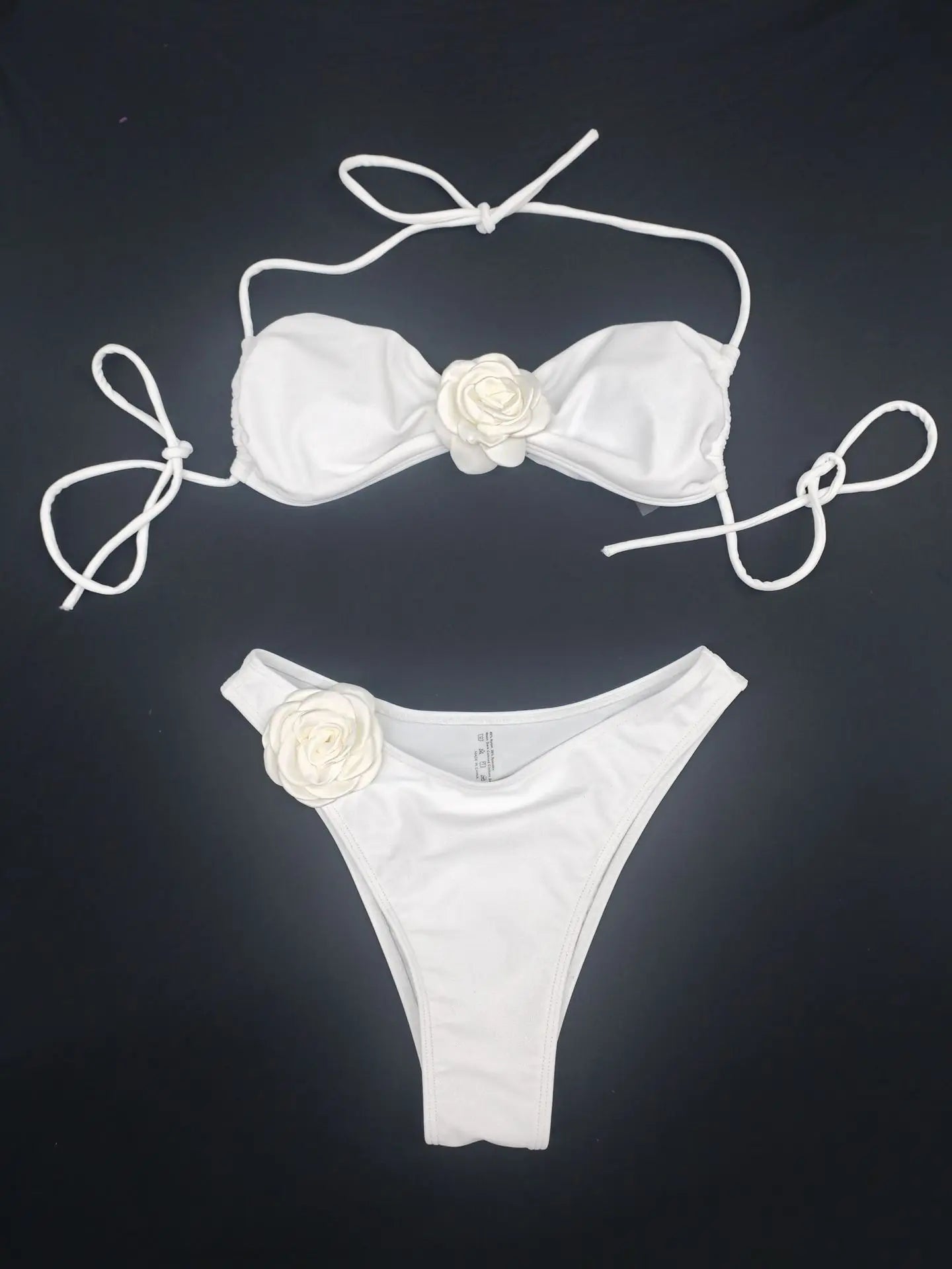 Sexy 3D Flower Patchwork Swimwear Thong Bikini 2024 Women Lace-up Swimsuit Halter Drawstring Swimming Bathing Suit Biquini Mujer