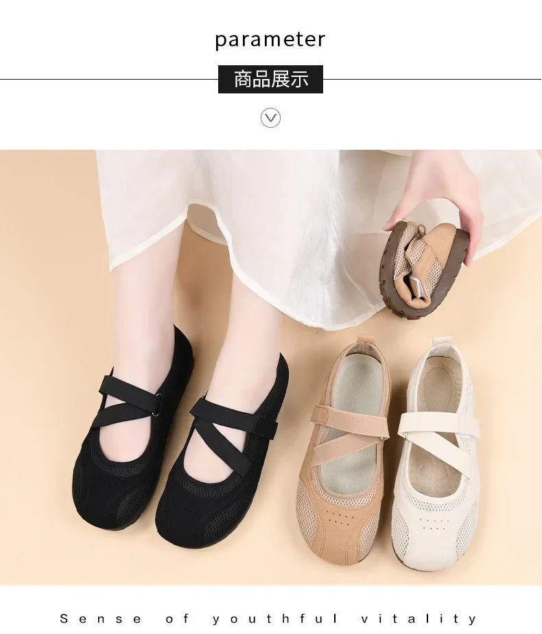 Women's Casual Comfortable Breathable Openwork Mesh Flat Sandals Thin Sole Fashionable Versatile Women's Shoes