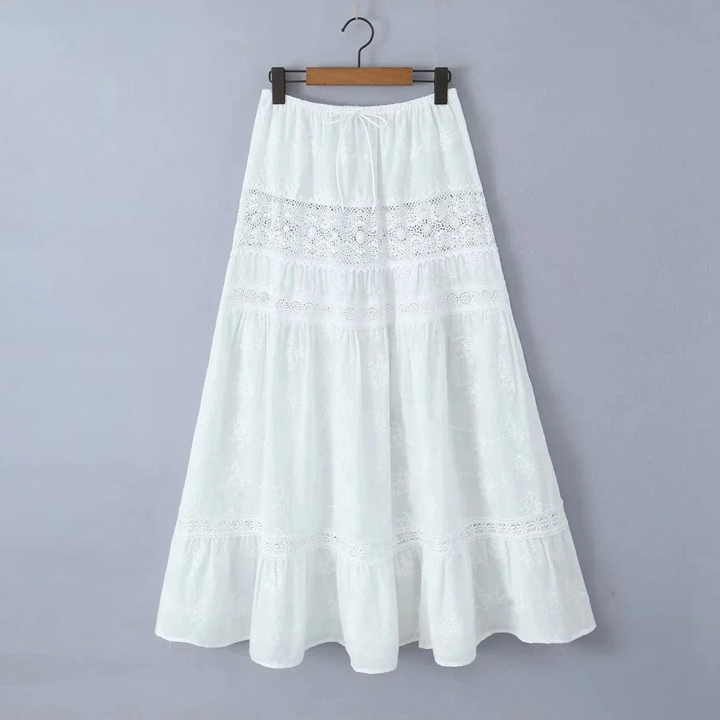 Lace Skirt Set Dress Summer Women Beach Holiday Sexy Cotton Matching Set Outfits Spring White 2 Pcs Vestidos Female Set 2025