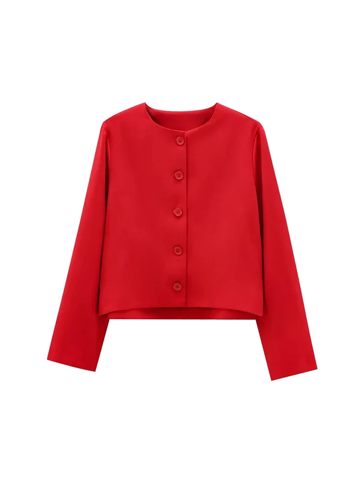 Foridol Solid O-neck Single Breasted Black Blazer Coat Women Autumn Winter Short Jacket Office Lady Vintage Buttons Veste