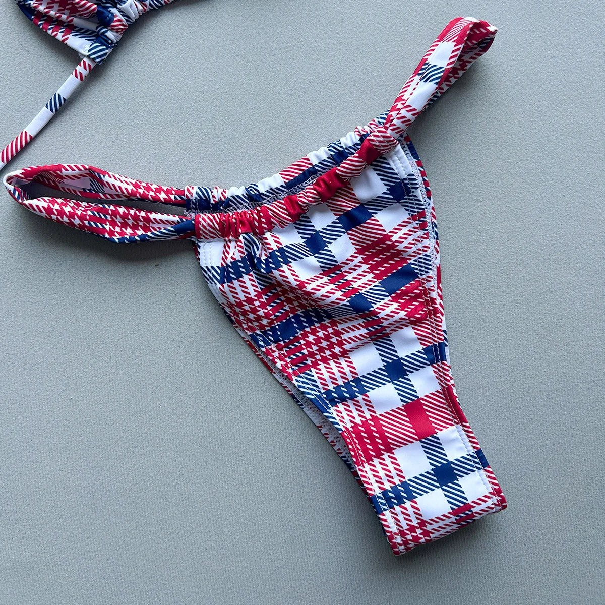 2026 New Summer Women's Plaid Print Swimsuit Strappy Bathing Suit Sexy Lace-up Backless Swimwear Push Up Thong Biquini Beachwear