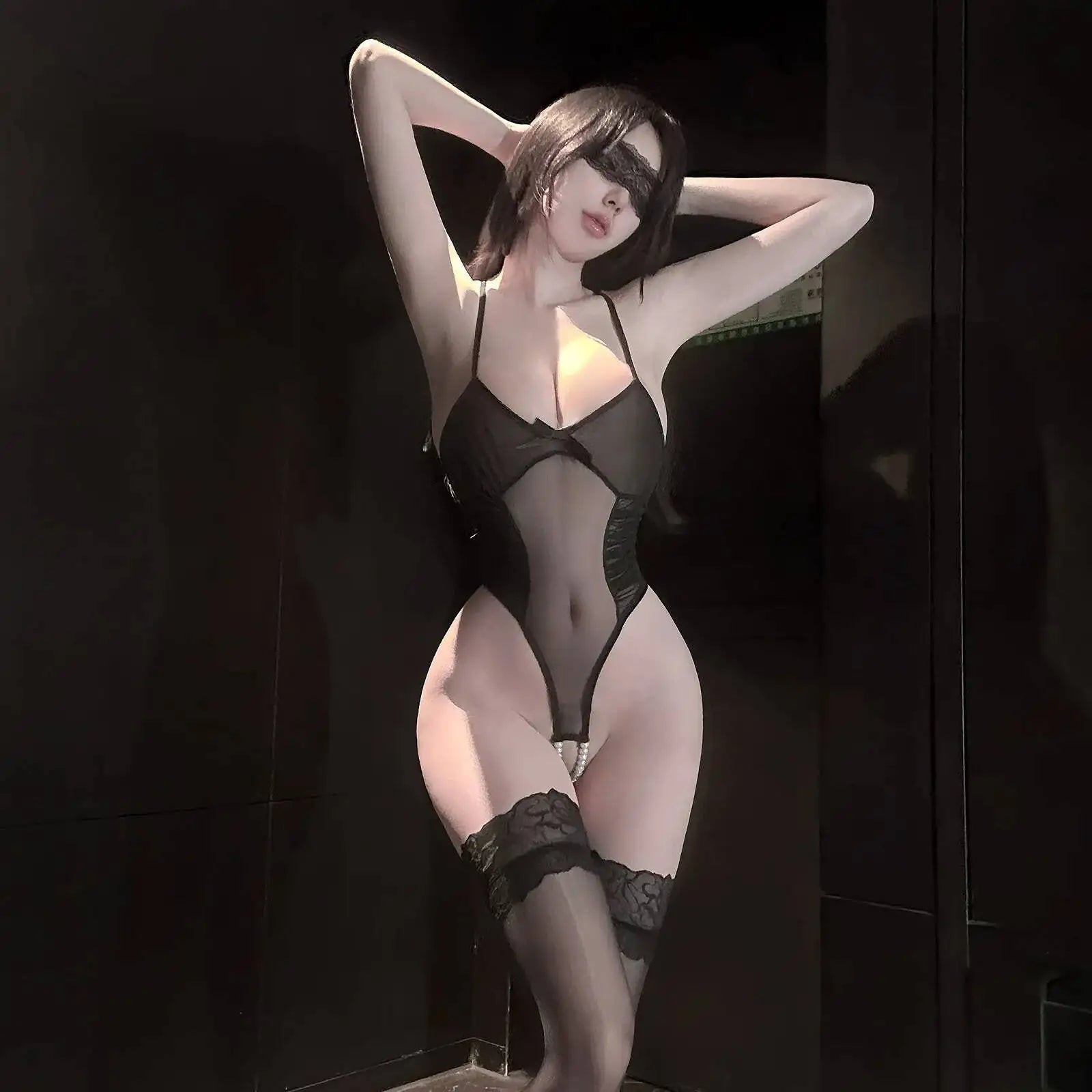Backless Deep V Suspenders Sleevelesss Transparent Bodysuits Pure Desire Nightclub Bodysuits Mesh Bowknot For Woman Playful 440W