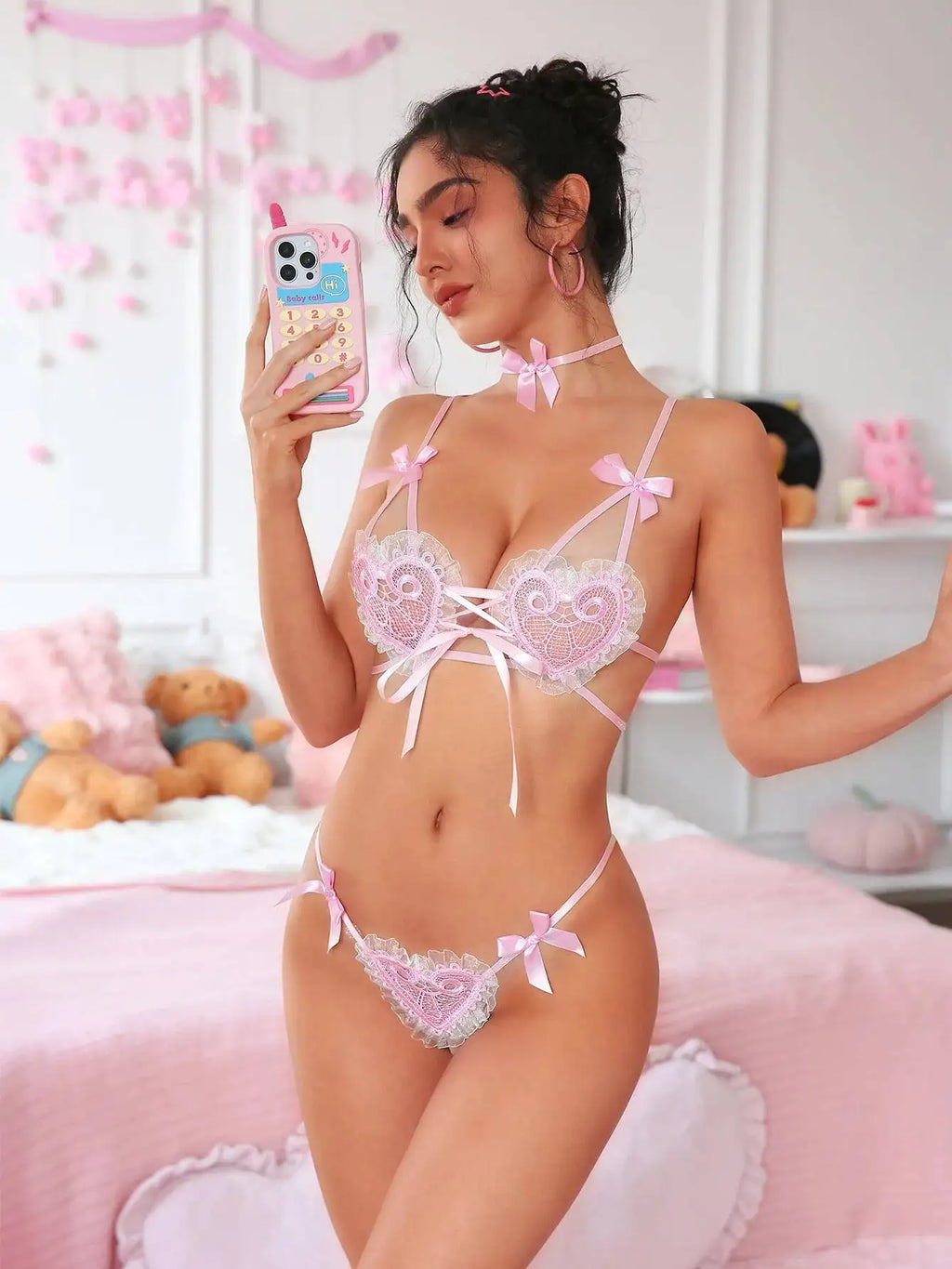 Sexy Women Transparent Low Waist Lace Transparent Thong Lace Trimmed Mesh Splicing Bowknot Strap Bikini For Woman Elegant ZS5J