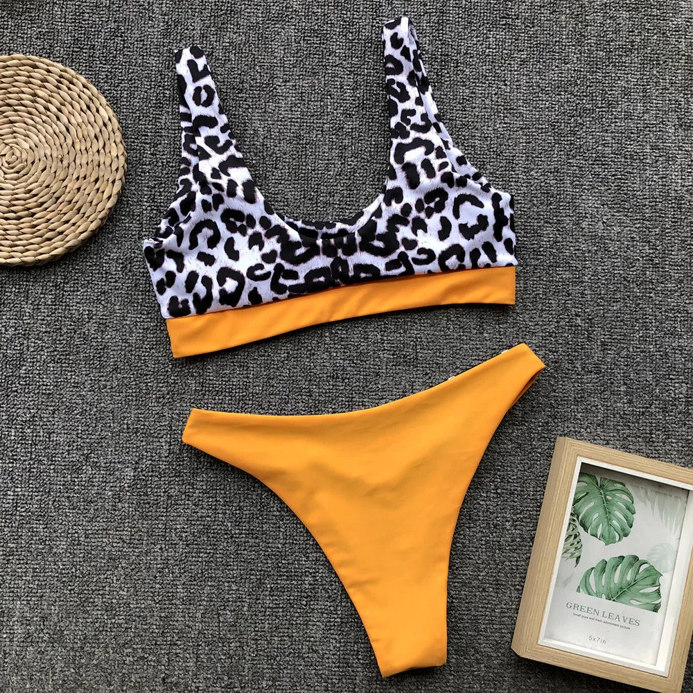 2026 Sexy Bikini Women Swimwear Swimsuit Push Up Leopard Patchwork High Waist Bikinis Set Bathing Suit Beach Bikini Taille Haute
