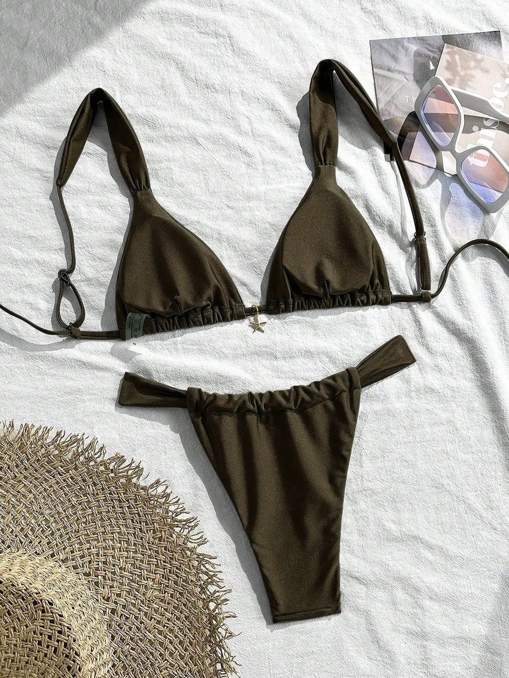 Sexy Starfish Ornament Bikini Set 2026 Women Sky Blue Pleate Push Up Bra Pleate Thong Swimwear Beach Bathing Suit Micro Swimsuit