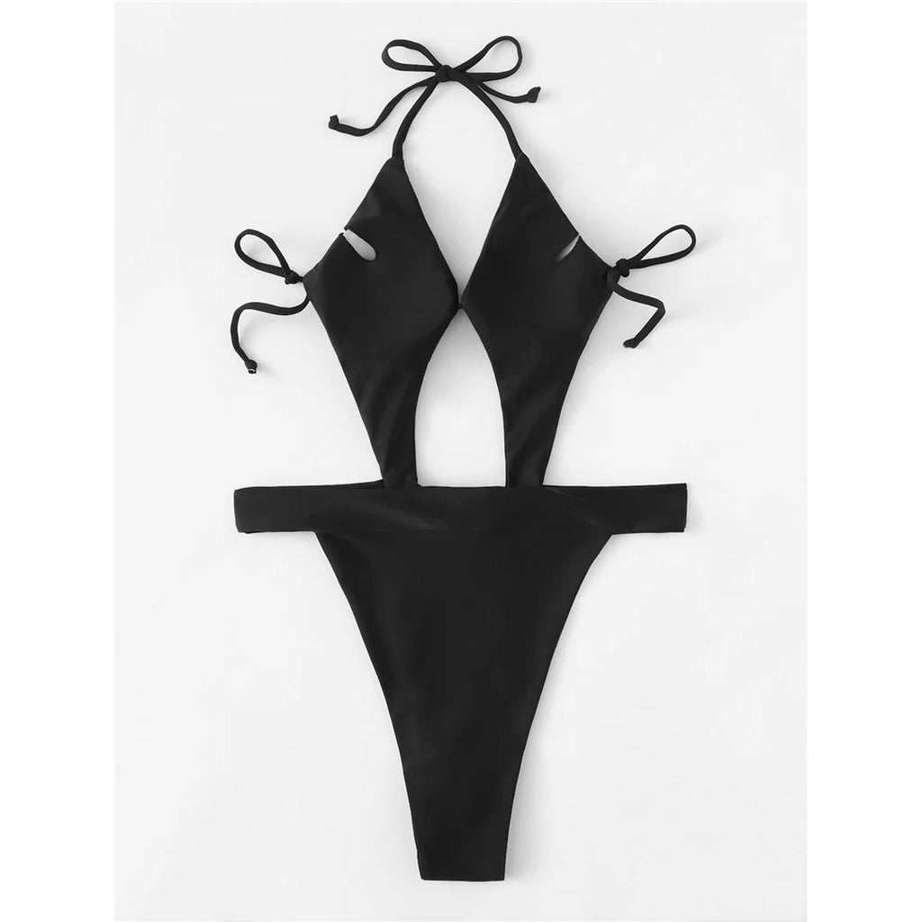 Sexy Cut Out Halter Trikini High Leg Cut One Piece Swimsuit Women Swimwear Female Monokini Padded Bather Bathing Suit Swim V7968