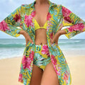 3 Pieces Triangle Halter Bikini 2026 Print Swimwear Female High Waist Swimsuit Women & Kimono Bathers Bathing Swimming Swim Suit