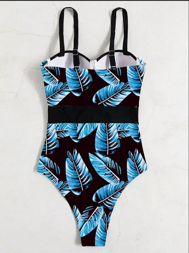 Push Up One Piece Swimsuit 2026 Sexy Strappy Swimwear Women Tropical Printed Bathing Swimming Swim Suit Female Summer Beachwear