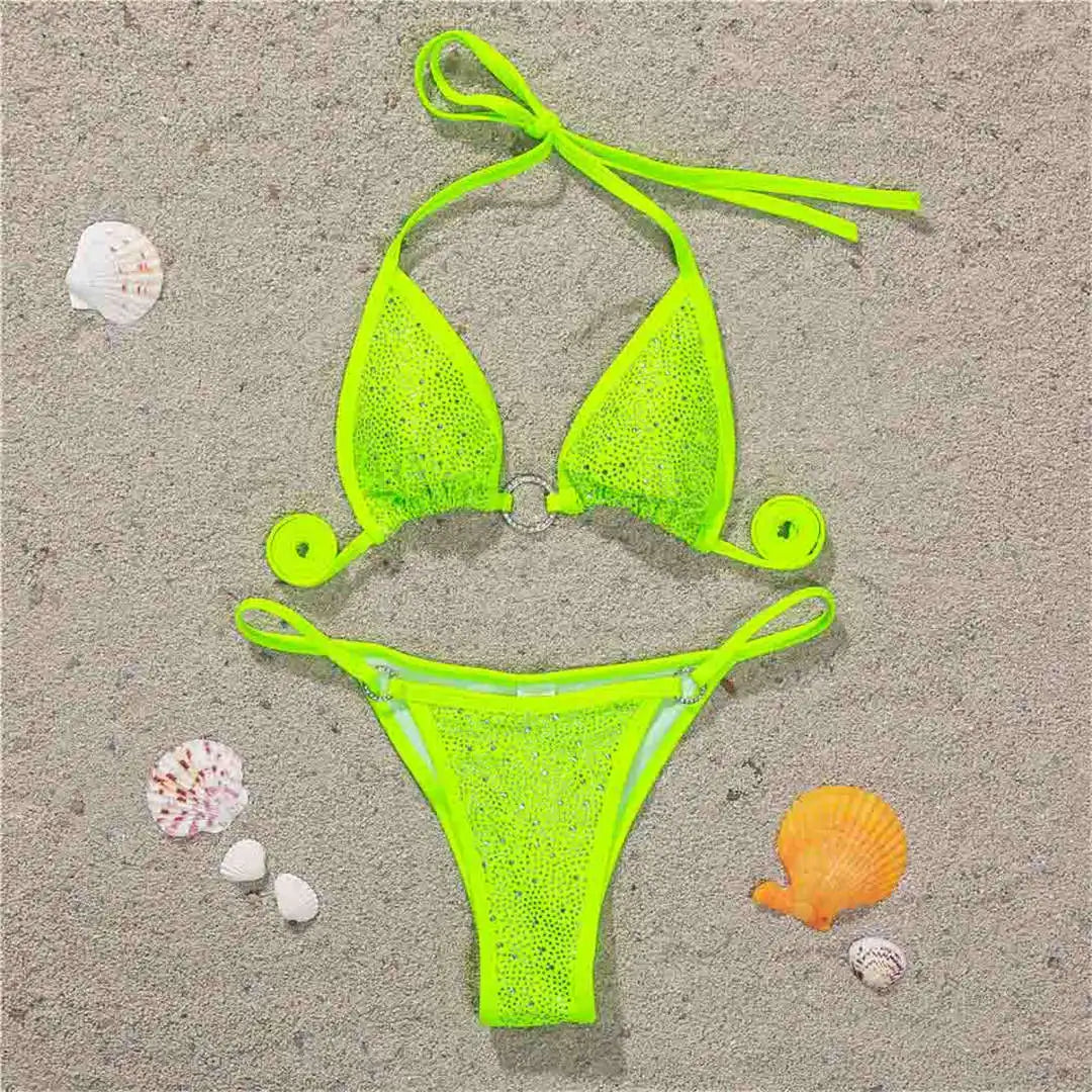 Sexy Bling Rhinestone Mini Bikini Female Swimsuit Women Swimwear Two-Pieces Bikini Set Bather Bathing Suit Swim Lady V2064