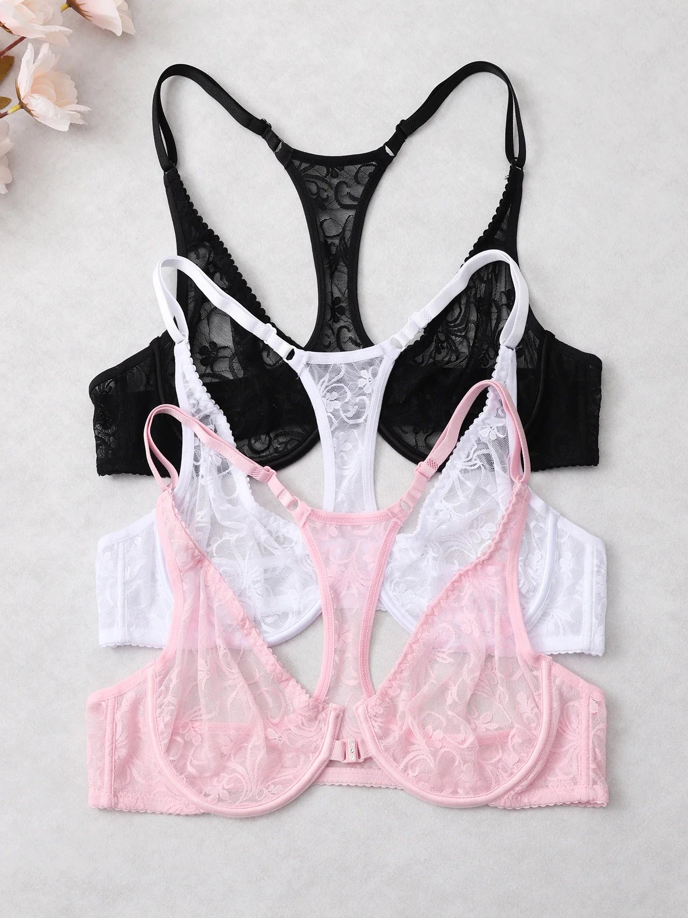 Womens Front Button Lace Bra Underwire Underwear Elegant Embroidery Beautiful bBack Plus Size Lingeire A B C D E F Cup