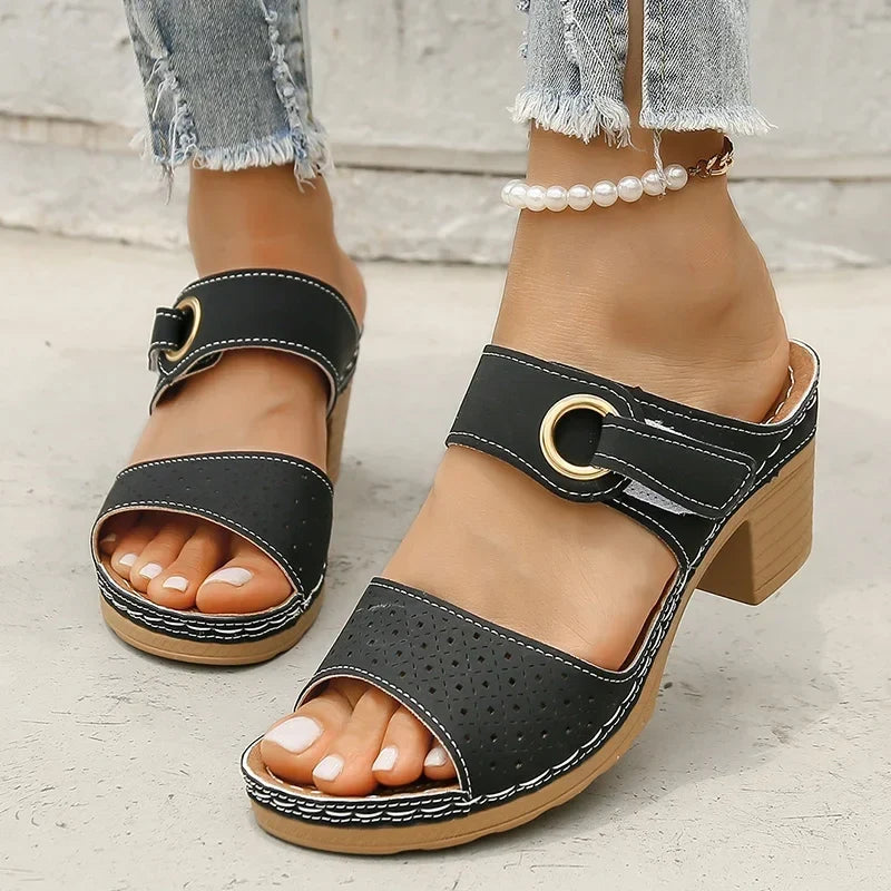 Hook Loop Thick High Heel Sandals Women Hollow Out Summer Beach Sandles Woman Plus Size Anti-Slip Platform Sandalias De Mujer