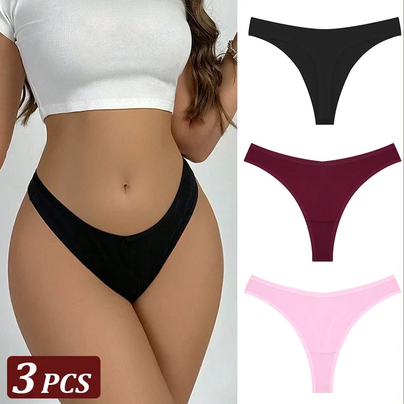 3PCS Seamless Thong Cotton Women Thin Strap Low Waist High Flexibility Panties Sexy Underwear Ladies Briefs T-back Soft Women