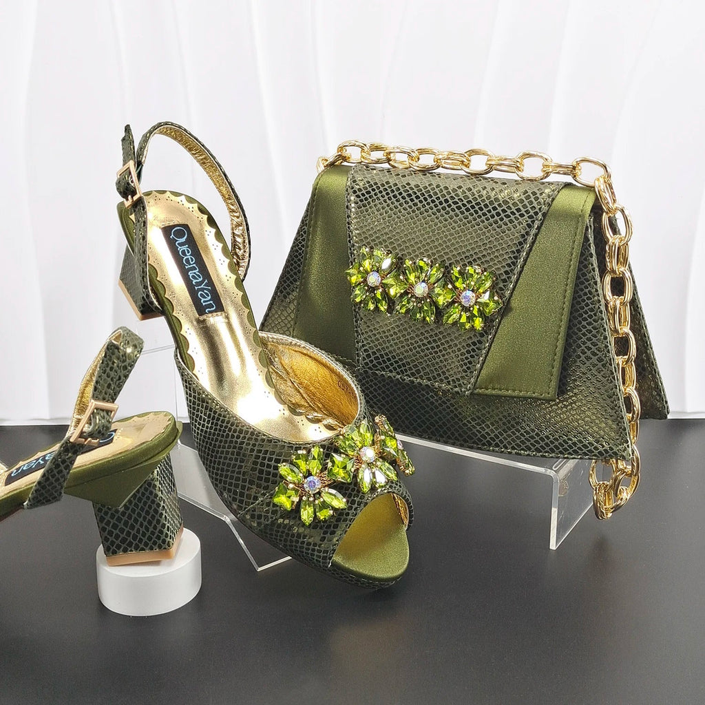 doershow African fashion Italian Shoes And Bag Sets For Evening Party With Stones gold Italian Handbags Match Bags! HM1-1