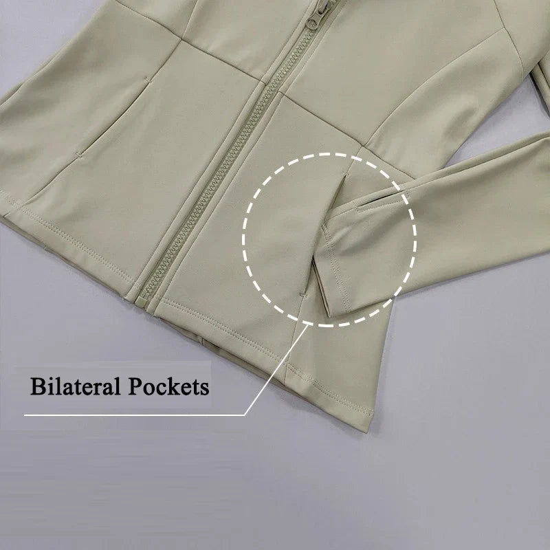 Women's Long-Sleeved Fleece Jacket Slimming Warm Coat for Yoga Pilates Fitness Running - Autumn Winter Sports Outerwear
