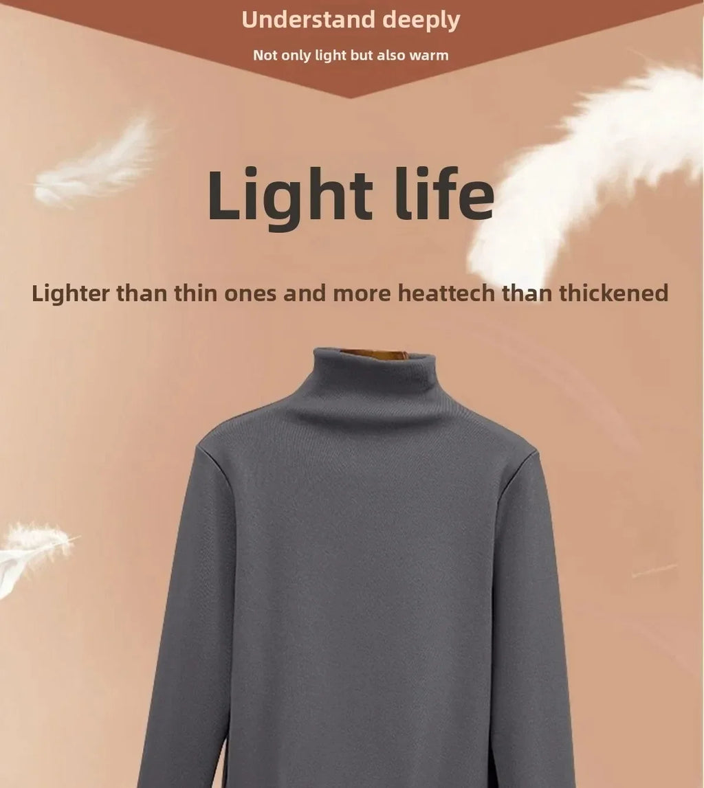 Women Thermal Underwear Winter Thickened and Flannel Bottom Shirt Solid Long Sleeve Basic T-Shirt Heating Fiber Pullovers