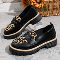Fashion Leopard Print Platform Loafers Women Plus Size 43 Slip On Pu Leather Shoes Woman Comfort Thick Bottom Office Work Shoes