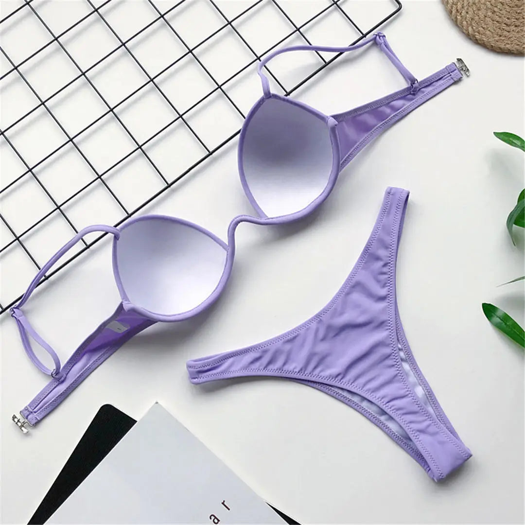New Sexy V-bar Underwired Bra Push Up Bikini Women Swimwear Female Swimsuit Two-pieces Set V Wire Bather Bathing Suit Swim V1732