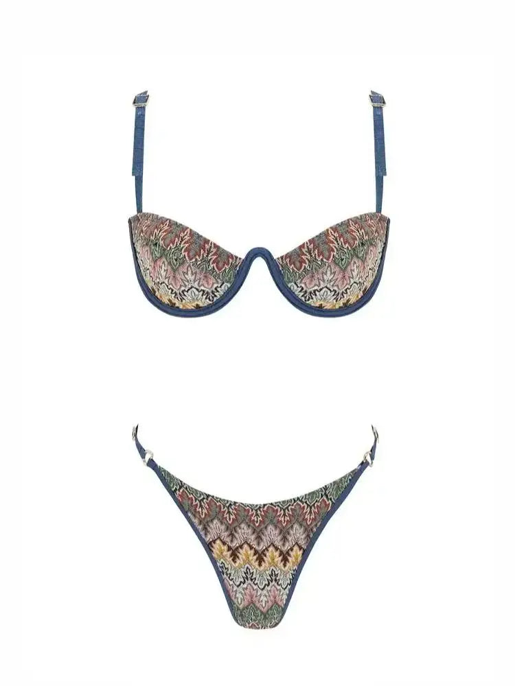 2026 Blue Print Micro Bikini Women Sexy Swimsuit Push Up Swimwear Bandeau Biquini Female Micro Bikinis Bathing Suit Beachwear