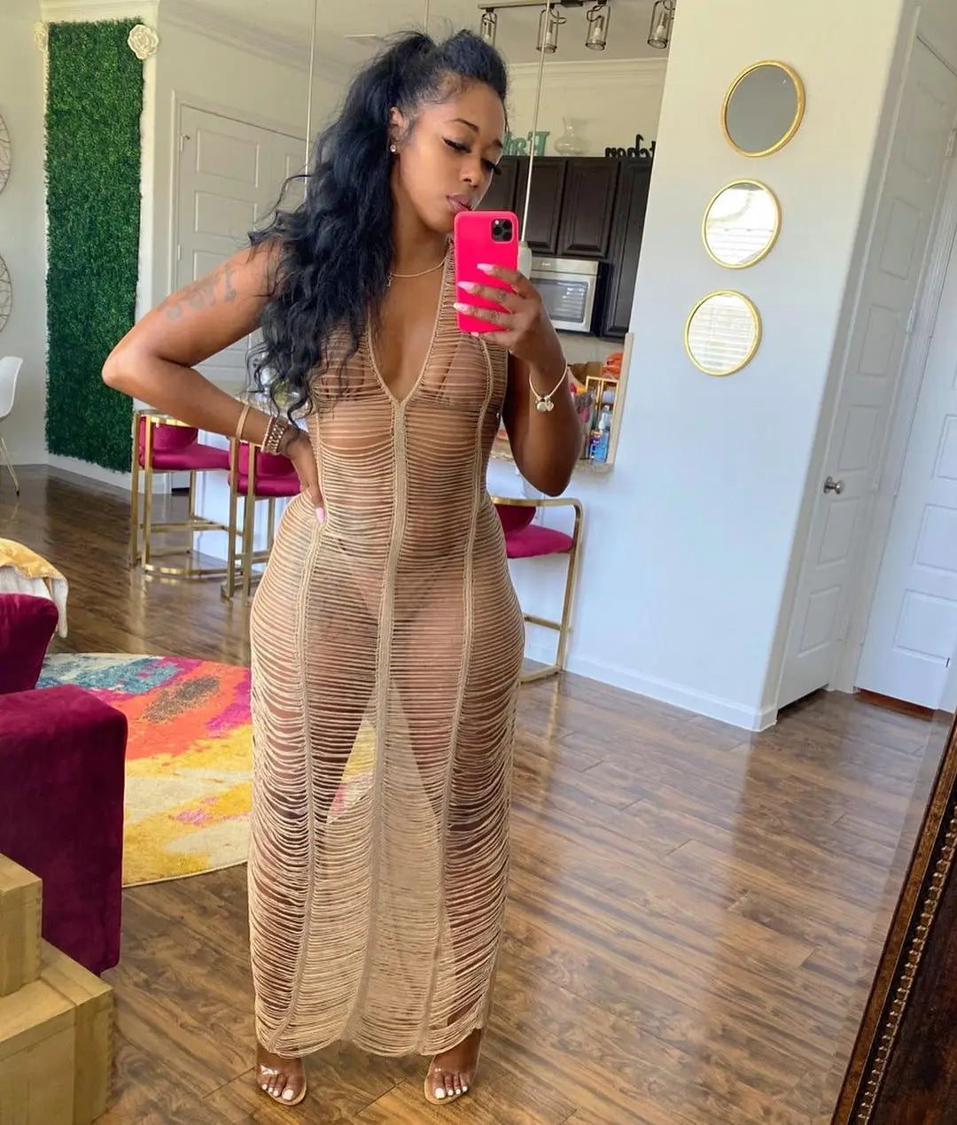 DEKA Sexy Women V Neck Hollow Cover Up Beach Dress Bathing Suit For Beach Swimwear Sleeveless Backless Swimsuit Crochet Cover Up