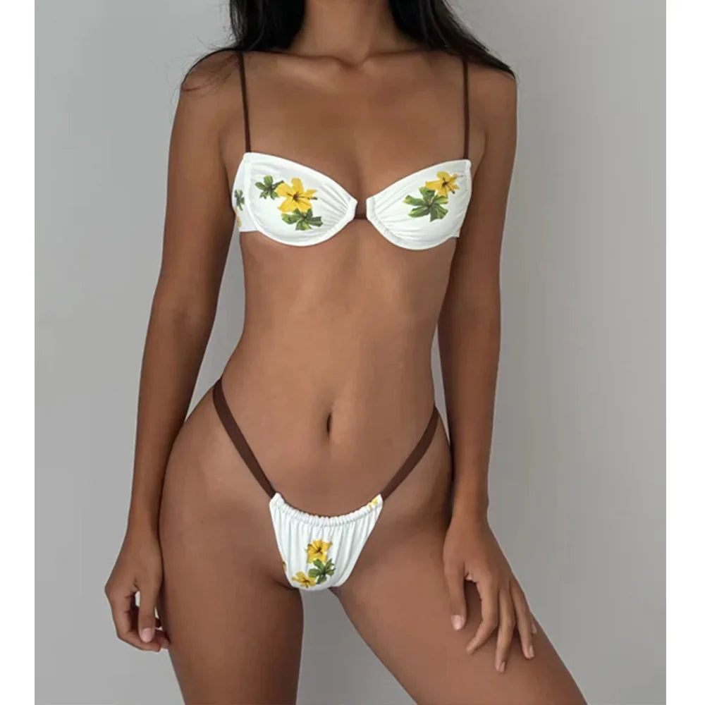 Push Up Bikinis 2025 Sexy Women Swimsuit Swimwear Print Thong Bikini Set Biquini Bathing Suit Swimming Suits Beachwear Female