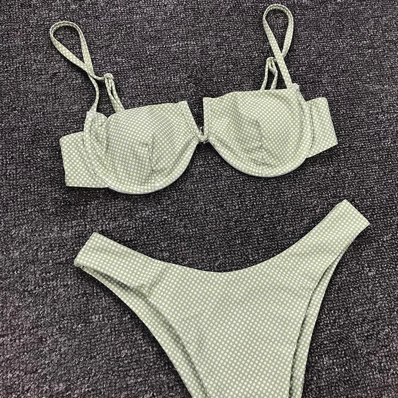 2026 Polka Dot Underwired V-Bar Bikini Women Swimsuit Female Swimwear Two Pieces Bikini Set Push Up Bather Bathing Suit Swim