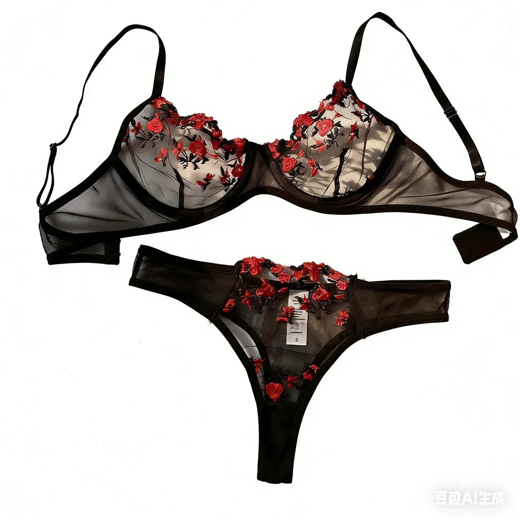 Sexy Lace Lingerie Push Up Lingerie Semi-Sheer Bra And Panty Sets Women Gathering Chest Underwear Flower Embroidery Bralette Set
