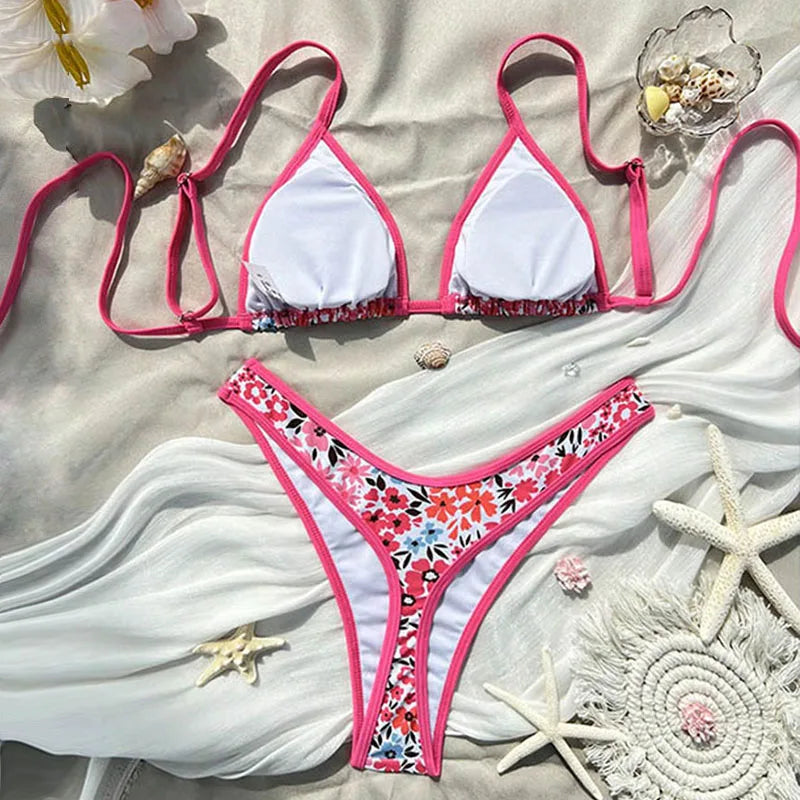 Sexy Leopard Print Bikini 2 Piece Set Women Laced Up Split Swimsuit Low Waist Beachwear 2025 New Summer Swimwear Bikinis Set