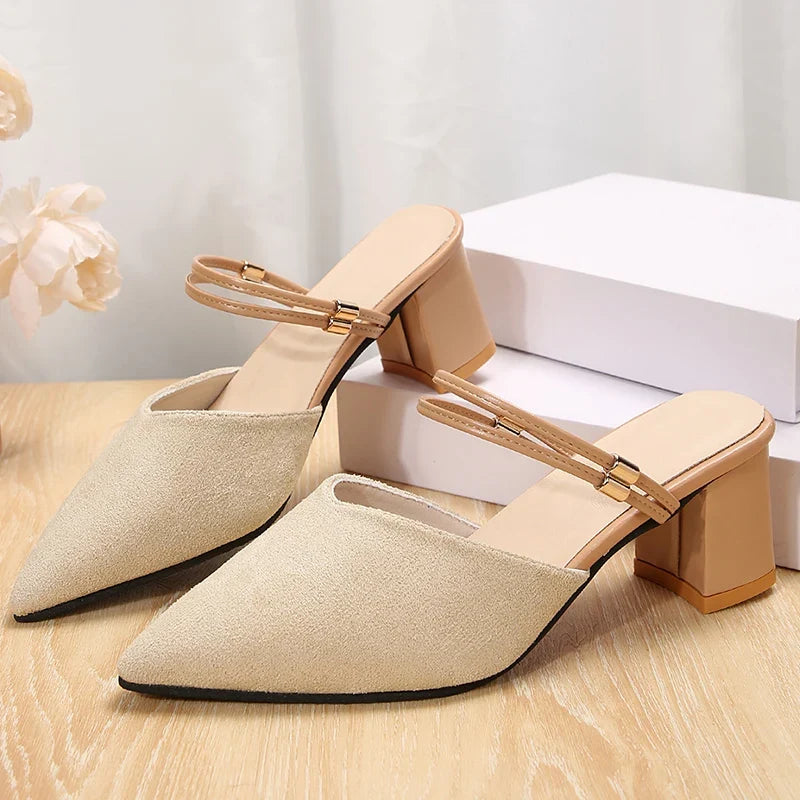 Zoki Sexy Pointed Toe Thick Heels Sandals Women 2026 Flock Slip On High Heel Party Shoes Woman Plus Size 42 Fashion Sandalias