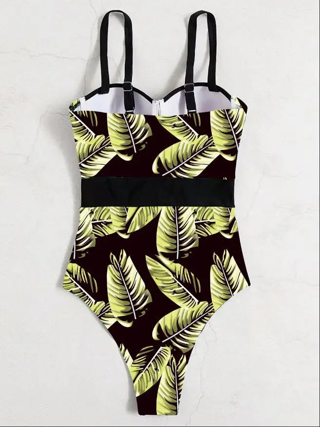 Push Up One Piece Swimsuit 2026 Sexy Strappy Swimwear Women Tropical Printed Bathing Swimming Swim Suit Female Summer Beachwear