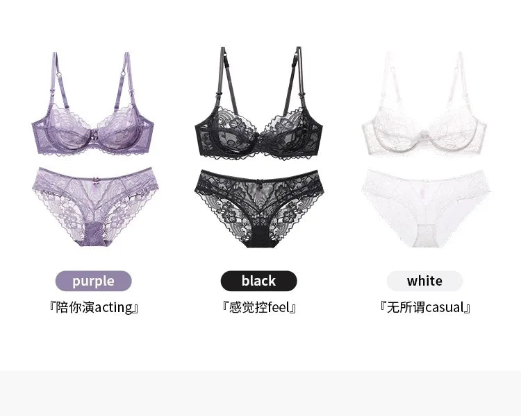 French Sexy Lace Bra for Small Boobs, Wirefree Bralette Ultra Thin, Light Support Traceless Bra Women White Lingerie Set MOYISU