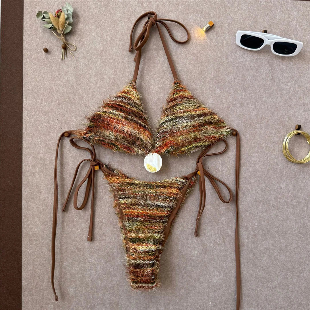 Printed Halter Bikini Women Swimwear Female Swimsuit High Leg Cut Padded Bather Bathing Suit Swim Two-pieces Bikini set K8119
