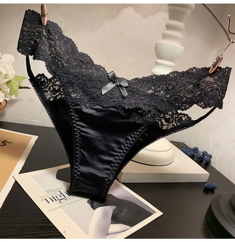 Women's Briefs Satin Lace Sexy Women's Underwear Low Waist Transparent Hollow Out Panties Breathable Soft Seamless Lingerie