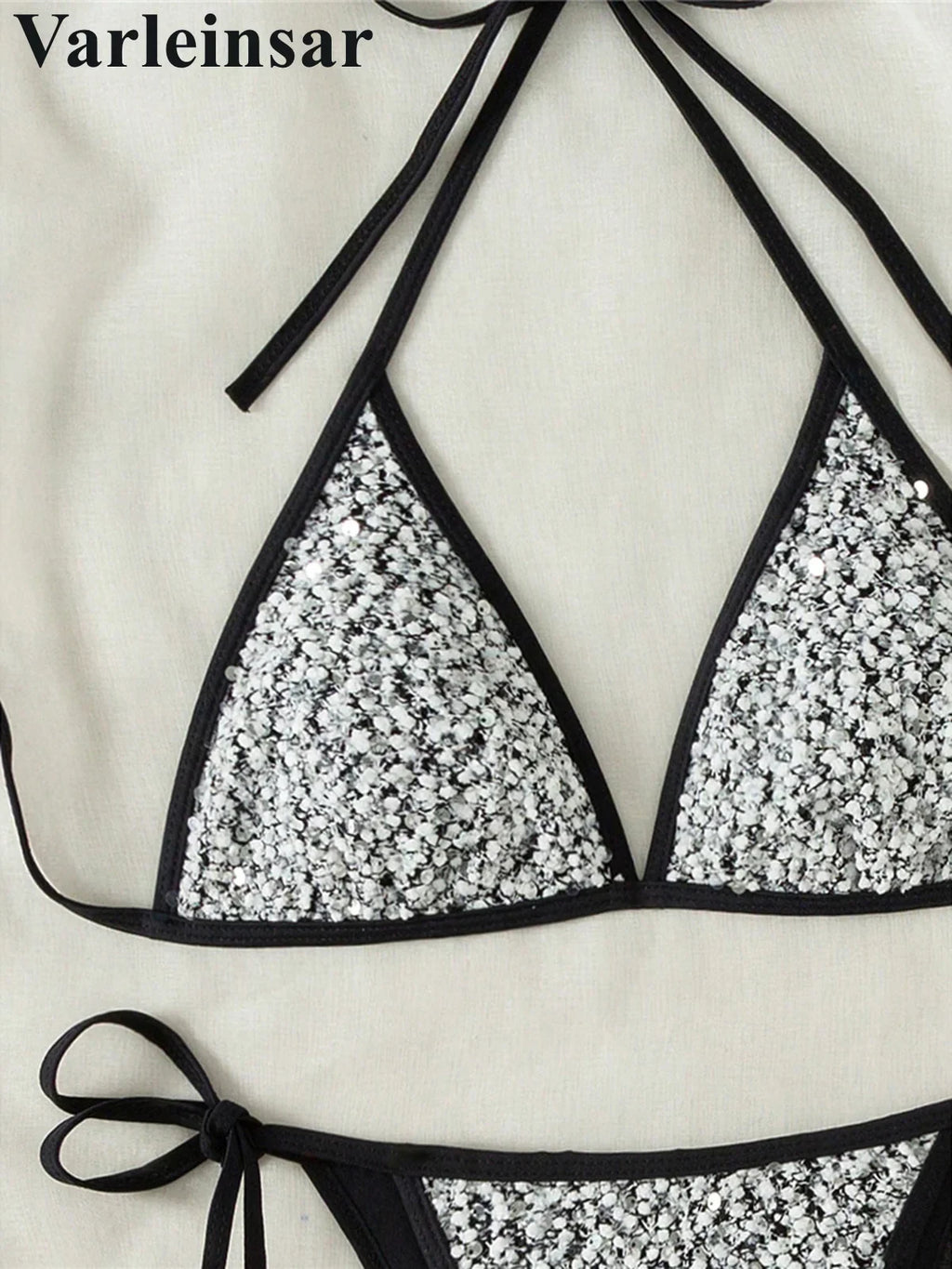 S - XL Shiny Sparkling Halter Bikini Women Swimwear Female Swimsuit Two-Pieces Bikini Set Strappy Bather Bathing Suit Swim V7523