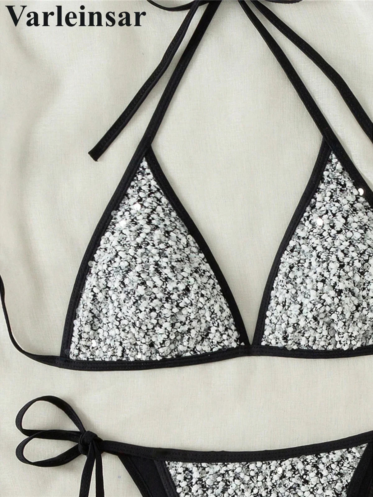 S - XL Shiny Sparkling Halter Bikini Women Swimwear Female Swimsuit Two-Pieces Bikini Set Strappy Bather Bathing Suit Swim V7523