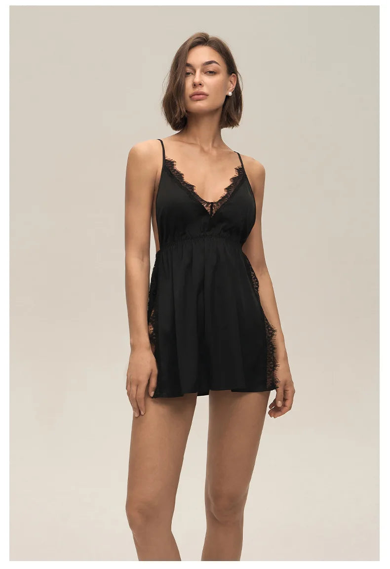 Plus Size 3XL -5XL Female Nightgown Chemise Sleepwear Sexy Intimate Lingerie Backless Nightdress Silky Satin Homewear Loungewear