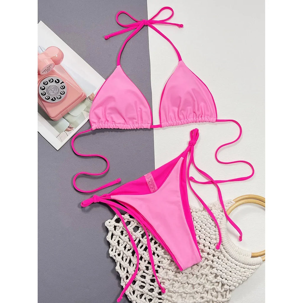 Sexy Leopard Printed Halter Brazilian Bikini Women Swimwear Female Swimsuit Two-Piece Bikini Set Bather Bathing Suit Swim V3681