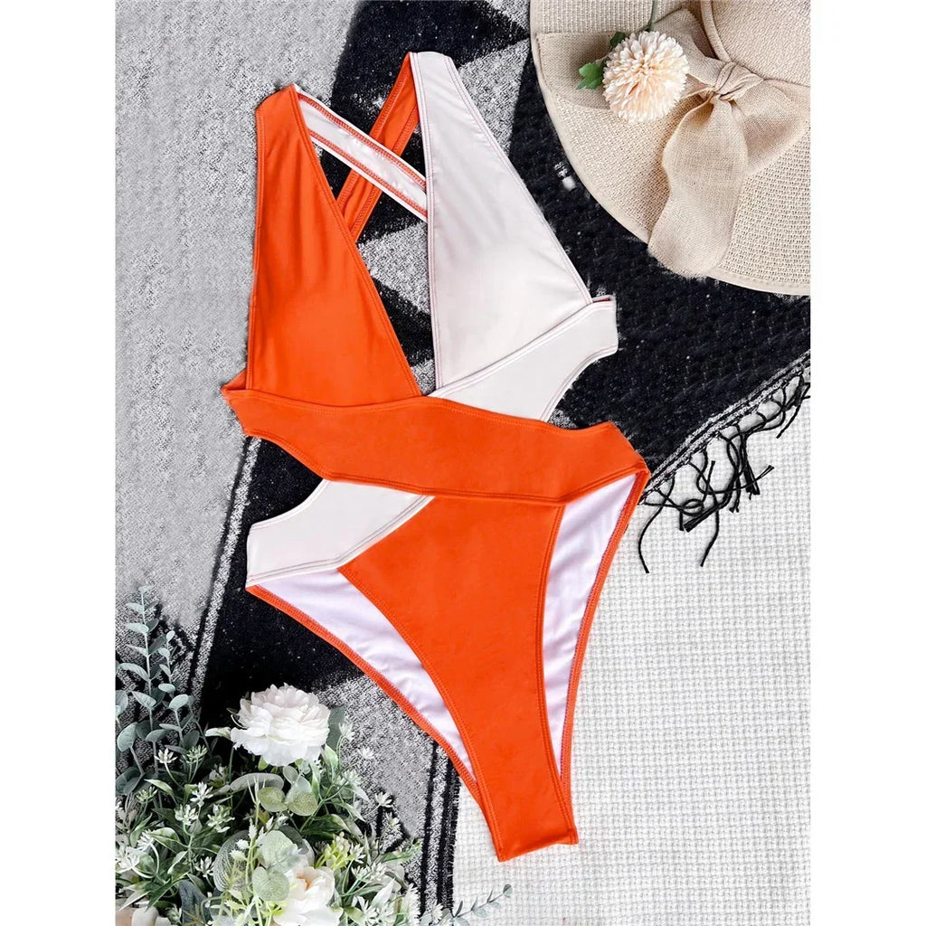 Scrunch Butt Swimsuits Deep V Neck Cross Backless One Piece Swimsuit Women Swimwear Female Monokini High Cut Bathing Suit Swim