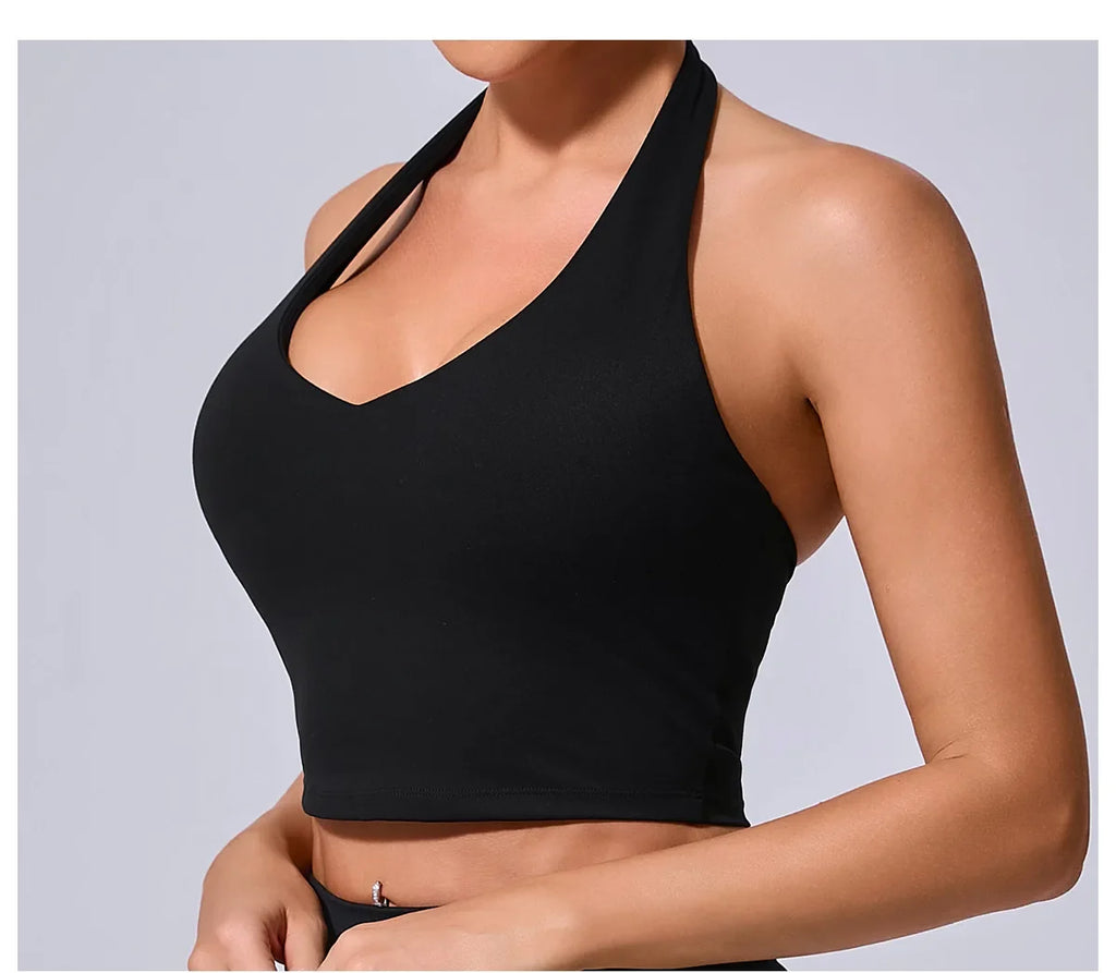 Hanging Neck Yoga Sports Bra Women Breathable Shock Proof Gym Workout Fitness Push Up Top Yoga Running Sportswear Vest Sexy Bra