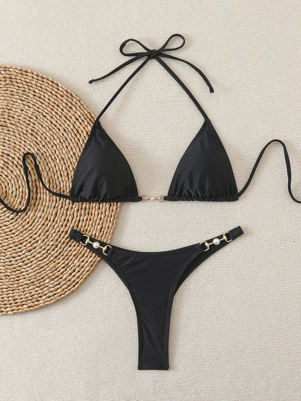 Triangle Halter Thong Bikinis 2026 Women Sexy Swimsuit Solid String Swimwear Female Bathers Bathing Swimming Swim Suit Beachwear