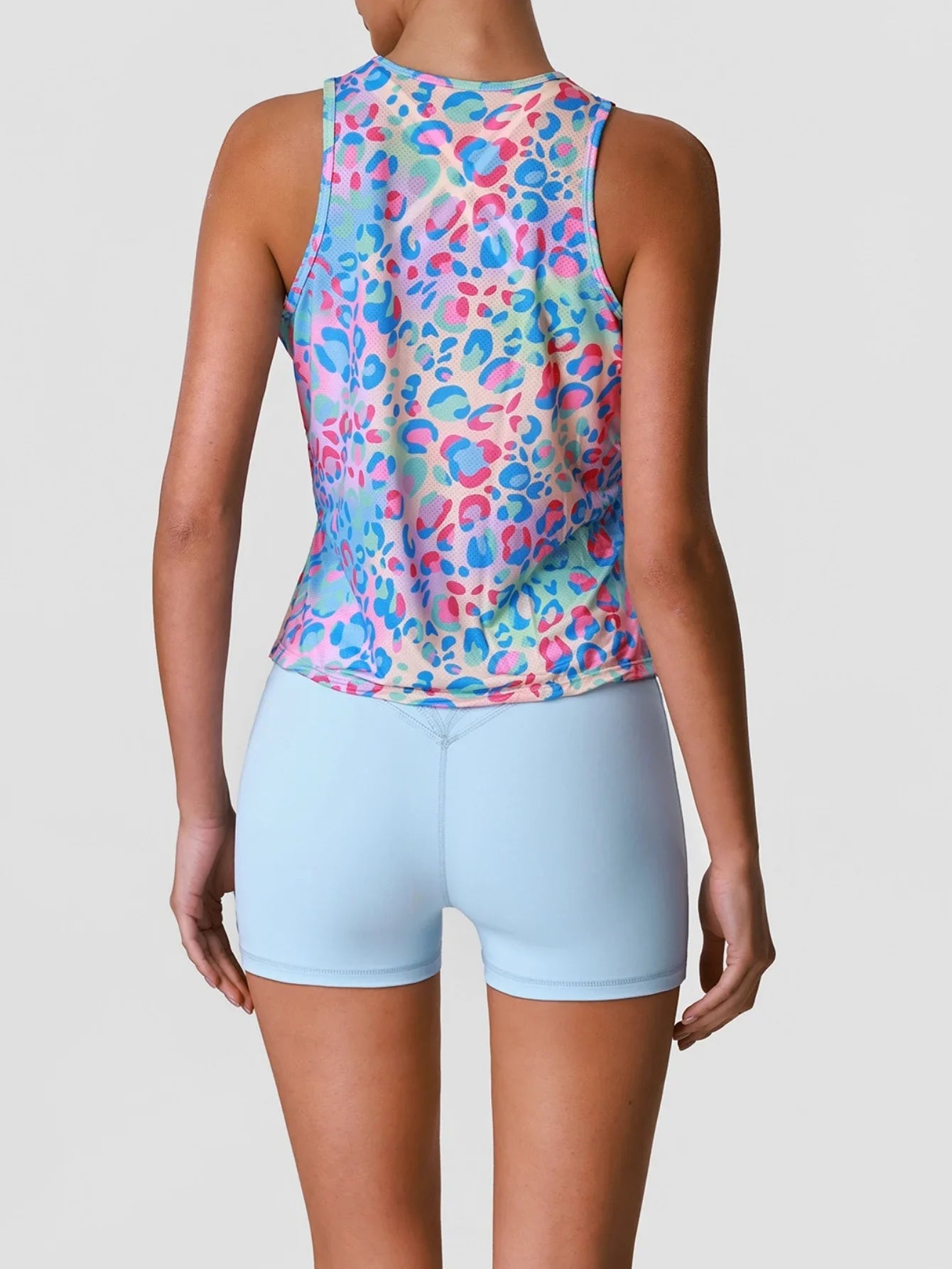 Sports Training Fitness Set Women Summer Ice Tie Dye Gradient Floral T Shirts High Elasticity Hip Lifting Shorts Yoga Sets
