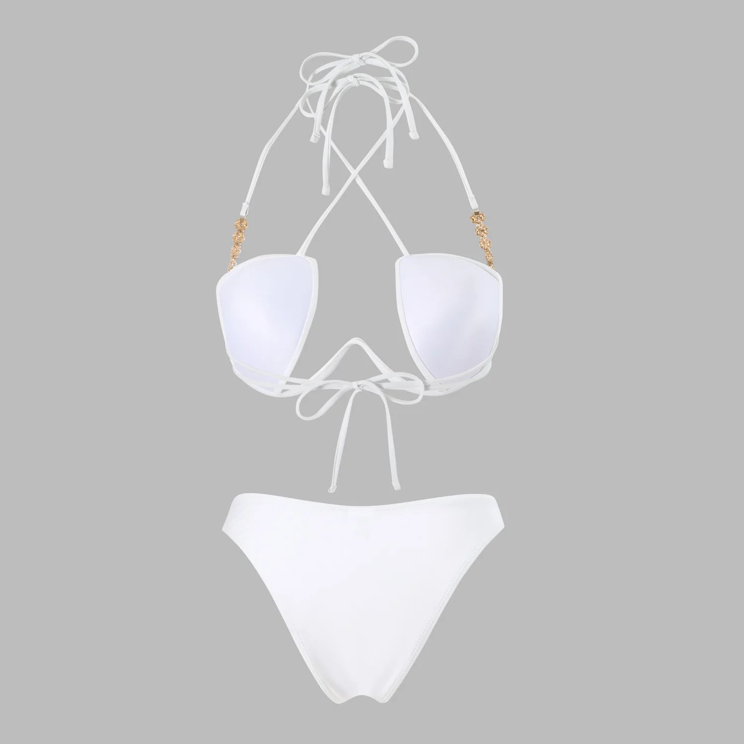 Halter Pearls V-Bar Underwired Bra Cup Bikini Women Swimwear Female Swimsuit Two-pieces Bikini Set Push Up Bathing Suit Swim