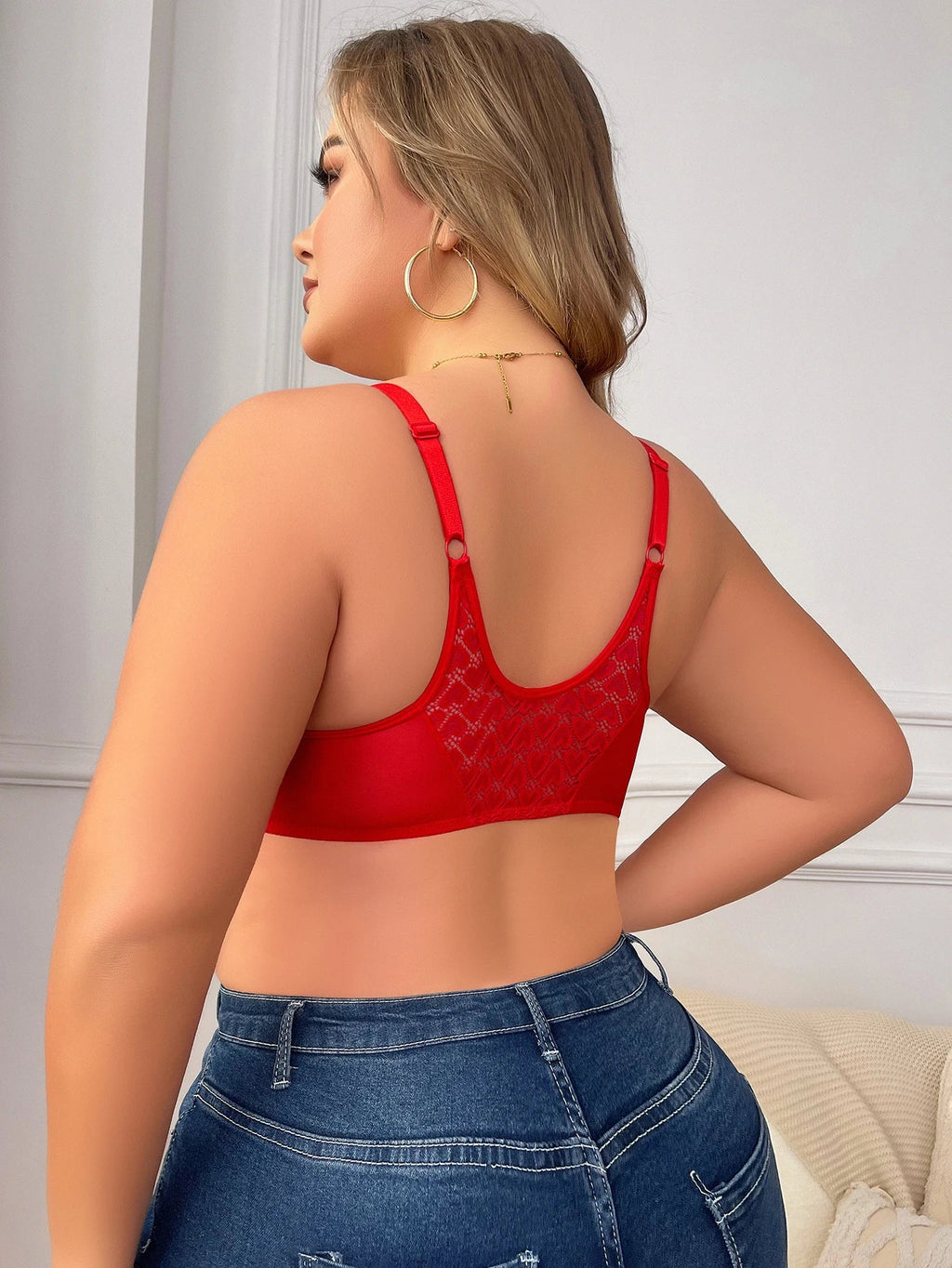 Women's Plus Size Underwear Front Button Half Cup Gathering Push Up Heart Lace Design Suitable For Voluptuous Women XL-XXXL 2498