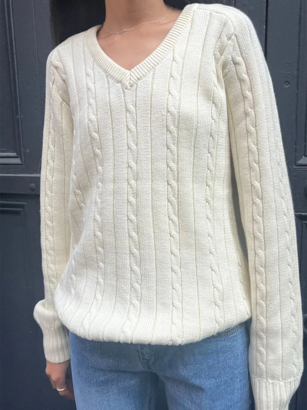 Phantasy Retro Solid Color Sweater Winter Women's V-Neck Casual Simple Loose Knit Sweater Trendy Spring Autumn Winter Sweater