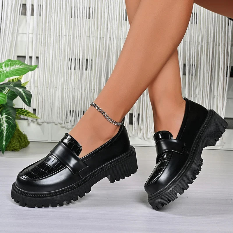 British Style Platform Loafers Women 2026 Plus Size Round Toe Single Shoes Woman Thick Bottom Pu Leather Oxfords Zapatos Mujer