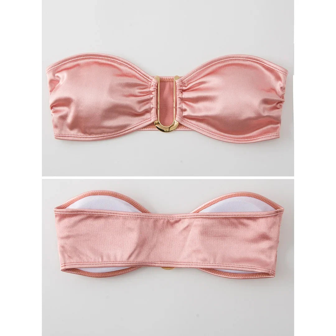New Sexy Bandeau Strapless Bikini Female Swimsuit Women Swimwear Two-pieces Bikini set Padded Bather Bathing Suit Swim V4647D