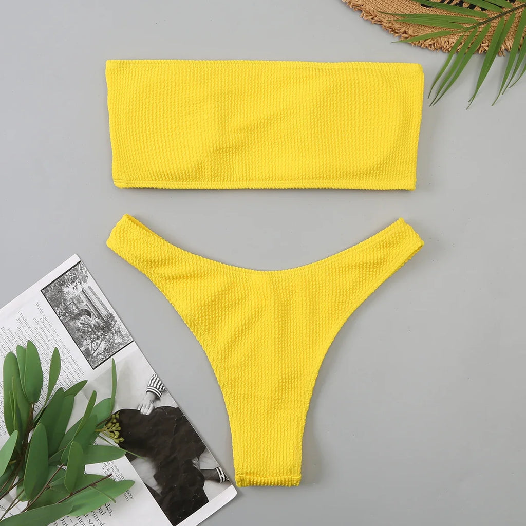 Velvet Bikinis 2025 Women Brazilian Bandeau Swimsuit Solid Sexy Swimwear Female Beachwear Bathers Bathing Swimming Swim Suit