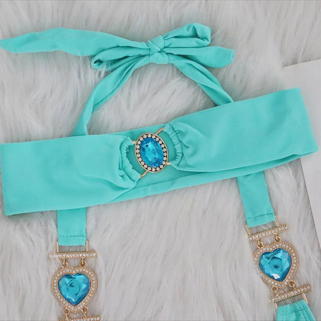 Diamond Rhinestone Bikini  Female Swimsuit Women Swimwear Two-Pieces Bikini Set With Hairbands Bather Bathing Suit Swim V3047G